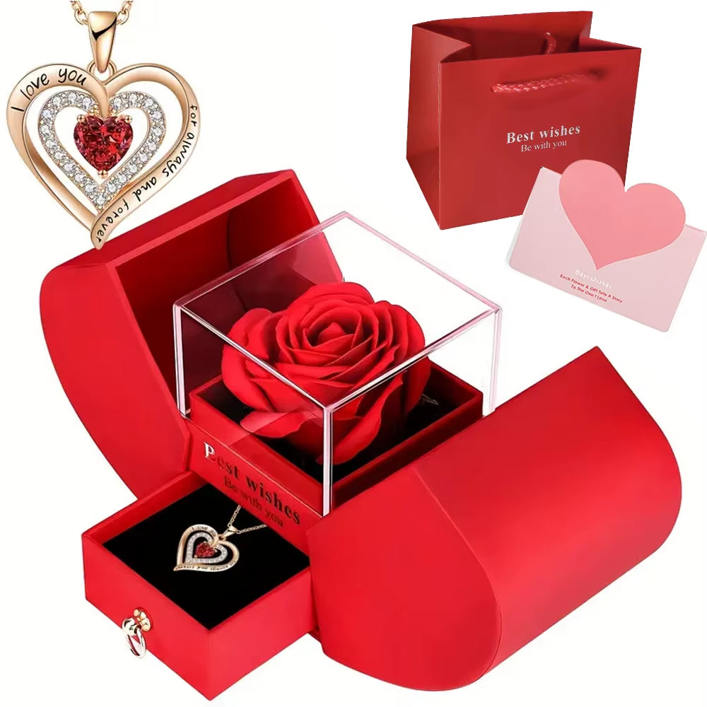 1Pcs Best Selling Luxury Rose Jewelry Box - Valentine'S Day, Mother'S Day, Eternal Flower Artificial Flower Gift Box Jewelry Box