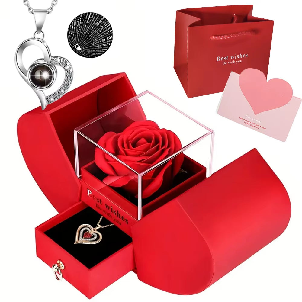 1Pcs Best Selling Luxury Rose Jewelry Box - Valentine'S Day, Mother'S Day, Eternal Flower Artificial Flower Gift Box Jewelry Box
