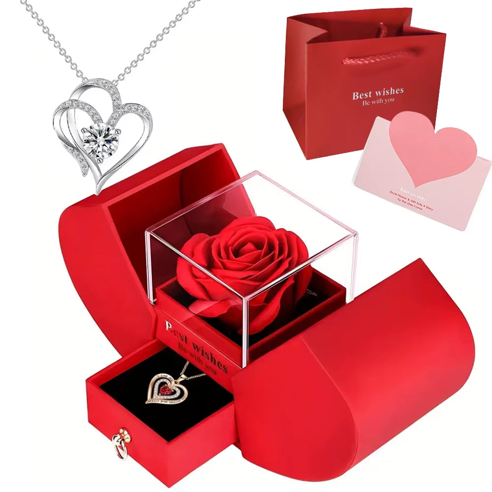 1Pcs Best Selling Luxury Rose Jewelry Box - Valentine'S Day, Mother'S Day, Eternal Flower Artificial Flower Gift Box Jewelry Box